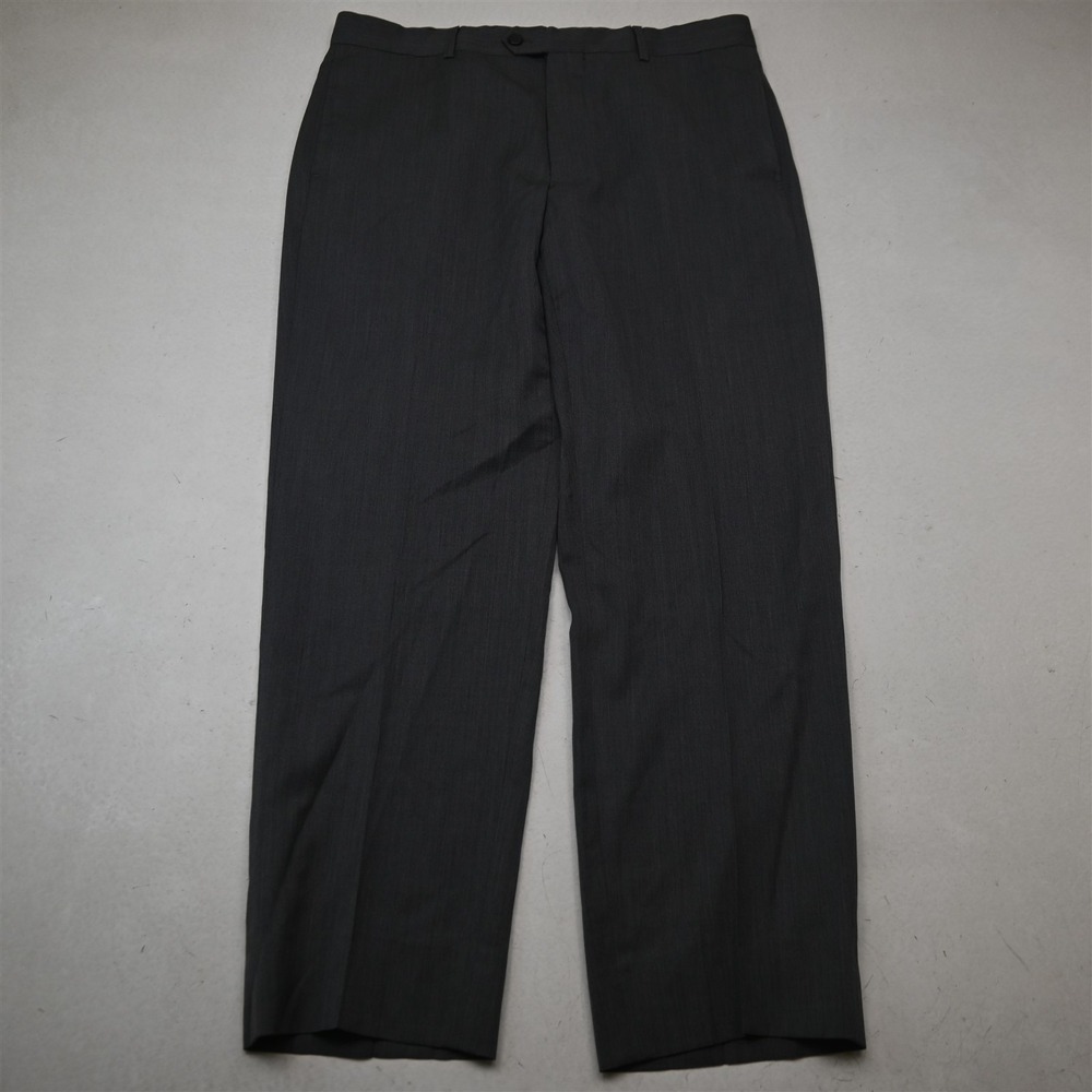 Egara 33x30 Gray 100% Wool Flat Front Straight Suit Trouser Mens Pants